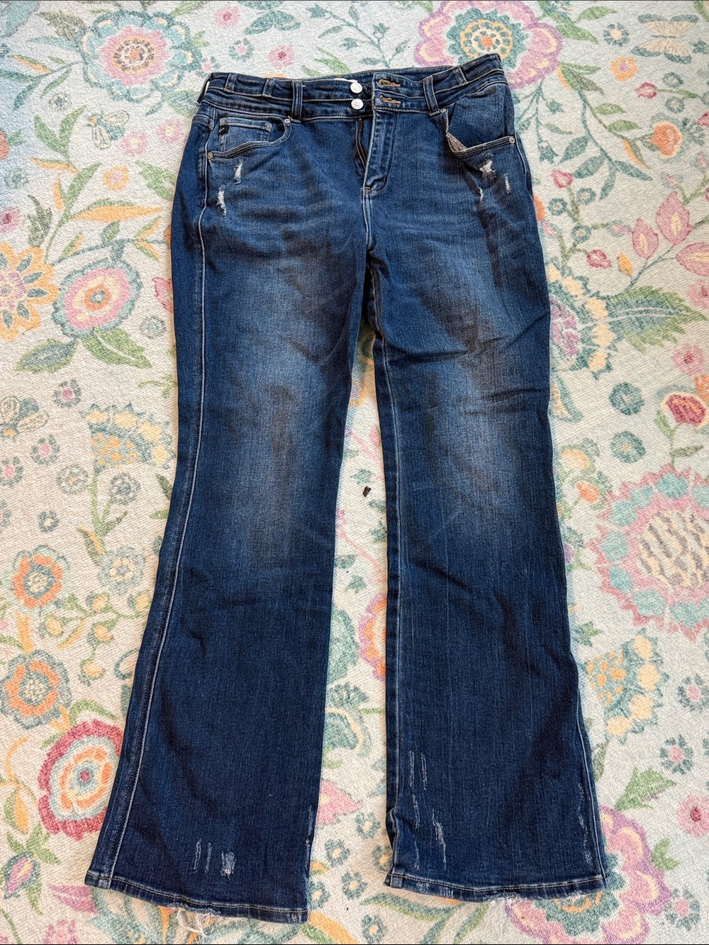KanCan Dark Blue Flare Jeans with Subtle Distress 13